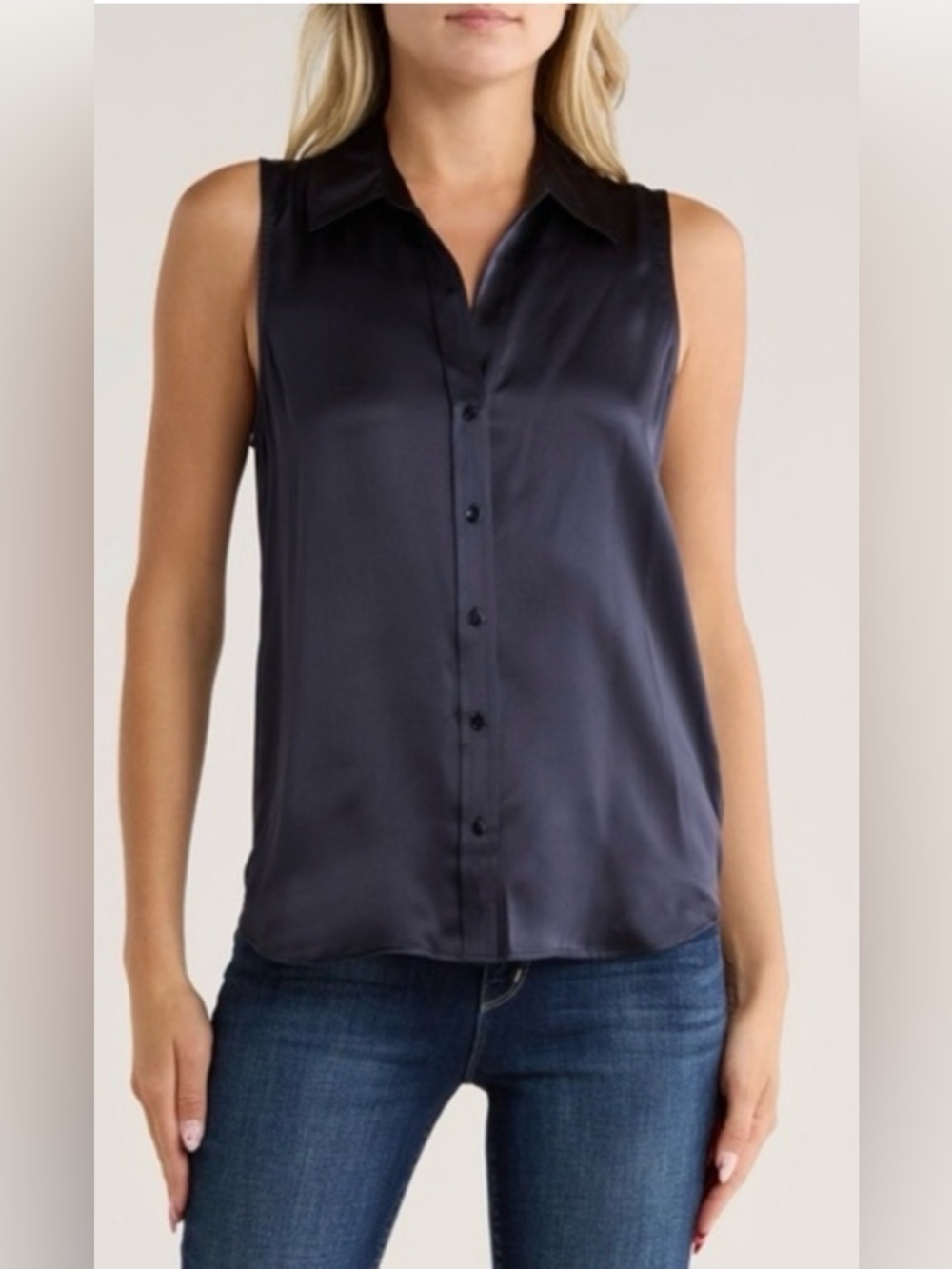 L'AGENCE Emmy Sleeveless Silk Shirt in Midnight  SIZE: MEDIUM